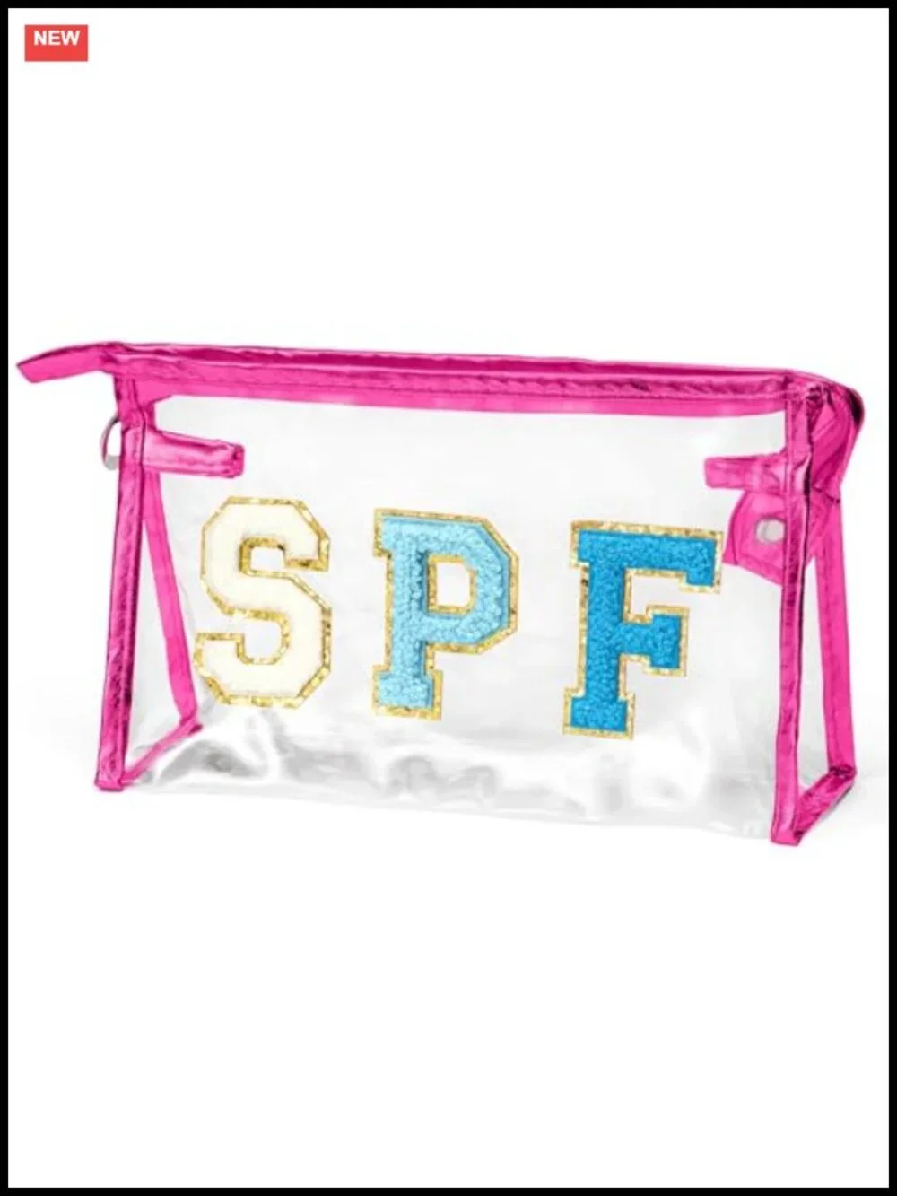 Clear PVC Cosmetic Bag - Preppy SPF Varsity Letter Toiletry Travel Pouch